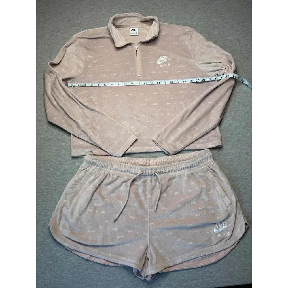 Nike Air Velour 2 Piece Set Pink Quarter Zip Crop Top XXL & Shorts XL DD5443-601